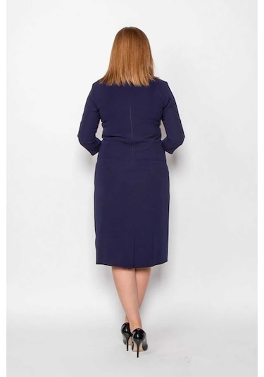 Ezze Kadın Büyük Beden İthal Nakış Aplike İşlemeli Abiye Elbise 4205 Lacivert Lacivert