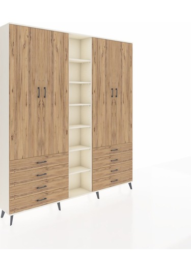 Arges Dolap 10 Raflı 8 Çekmeceli 2 Askılı 220x30x243 Aytaşı-çam/çam Atlas Çam/atlas Çam