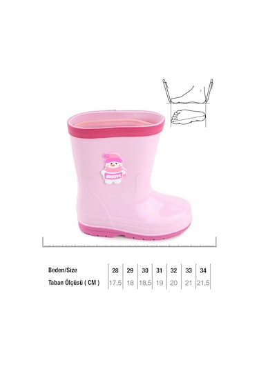Gezer Kız Çocuk Kışlık İçinde Çıkarılabilir Ek Çoraplı Su Geçirmez Yağmur Bot Çizme Gc2kfm.00682.01.r90.g75 Pembe
