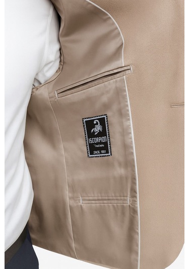 Vizon Erkek Blazer Ceket Esnek Comfort Kumaş, İtalyan Kesim, Tek Düğmeli Slim Fit Şık Model Vizon