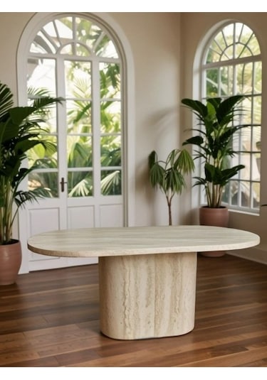 Lucca Oval Traverten Masa, 90x170 Traverten