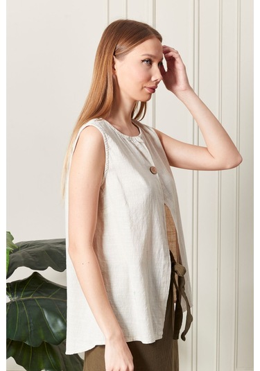 Keten Şık Farklı Tarz Nevin Bluz - Modern Ve Zarif Tasarım Beyaz