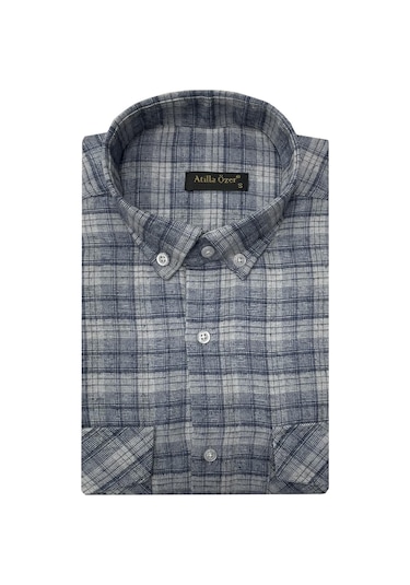 Atilla Özer Kışlık Kaşmir Erkek Gömlek - 7463 Mavi