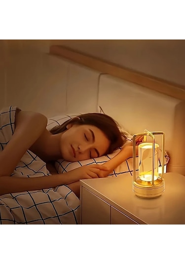 Honeybeeshop 1 Adet Gümüş Şarj Edilebilir Kristal Masa Lambası 2000mah Led Vintage Kablosuz Işık İç Dış Mekan Kamp Dekorasyon