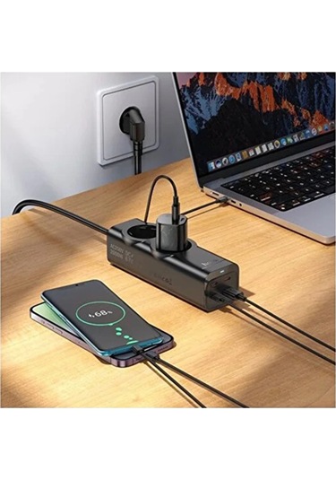 Vtn-54 67w Hızlı Şarjlı Akıllı Çoklu Priz 2000w Güç, 2 Usb-c + 2 Usb-a Çıkışlı, Telefon & Laptop U 1.5 M