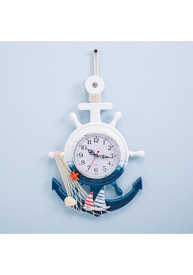 Suofeng Deniz Stili Mavi Beyaz Gemi Direnci Dekoratif Duvar Saati - Denizcilik Temalı Zaman Gösterici Çok Renki