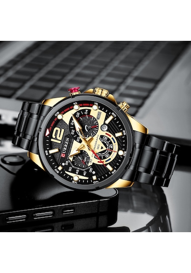 Curren 8395 Çelik Kayışlı Quartz Kol Saati Siyah-Altın