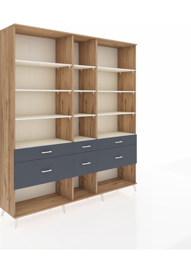 Hyperion Dolap 12 Raflı 6 Çekmeceli 220x44x243 Çam-aytaşı/antrasit Aytası/antrasıt