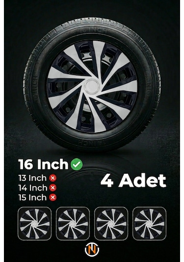 Renault 16 İnç Jant Kapağı Takım Siyah Gri C124