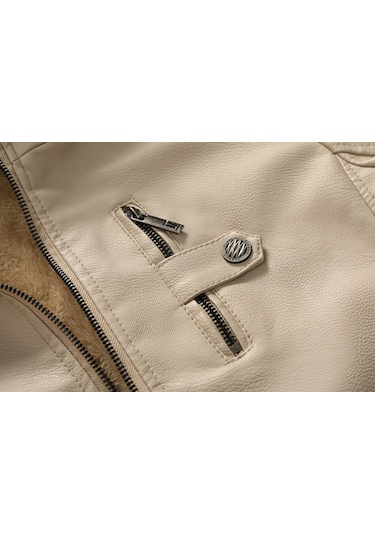 Erkek Polar Kapüşonlu Dik Yaka Ceket Bej