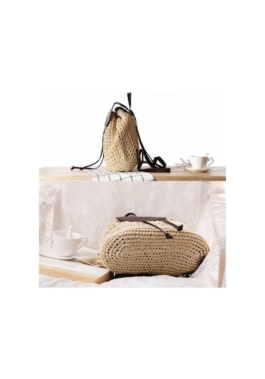 Arion Kağıt İplik Hasır Sırt Çantası Str-1205 Bej