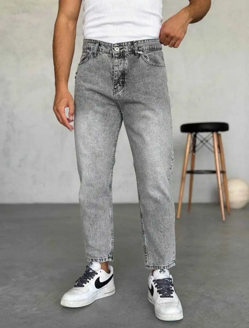 More Black Yıkamalı Gri Boyfrıend Pantolon AÇIK GRİ
