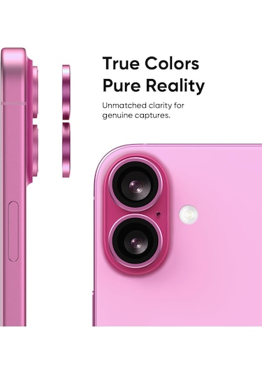 Apple Uyumlu iPhone 16 / 16 Plus Kamera Lens Koruyucu Pembe