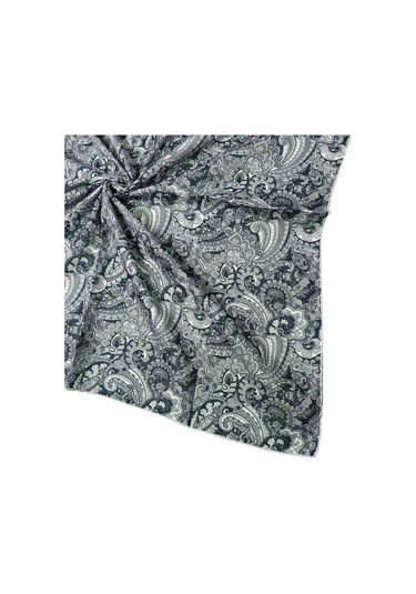 Ebruli Pamuklu Etnik Desenli Soft Eşarp 90x90 Cm Siyah - Gri