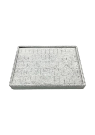 Yerli Üretim Küçük Boy Süet Kumaş Gri Renk 24/17,5 Cm Batırmalı Yüzük Küpe Tablası Çok Renkli