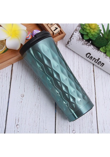 Xiyyadms 500ml Yeşil 304 Paslanmaz Çelik Çift Katlı Vakum Termos Bardak, Araçlı Kullanıma Uygun, Isı Ve Soğuk Saklama, Taşınabilir Kahve/çay Bardağı