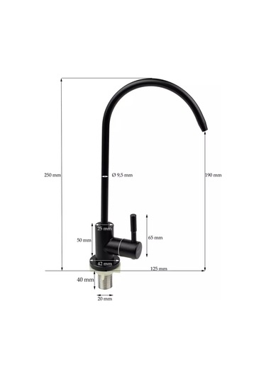 Oute Filtre İçin Tekli Su Musluğu, İnce Akışlı 178590751 Siyah Mat