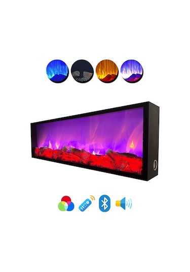 Arif Şömine Dekoratif Elektrikli Yapay Şömine - 100x35x15 Cm - Farklı Renk Modları, Kumandalı, Bluetooth