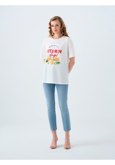 Oversize Kadın Tshirt K.kol Ekru