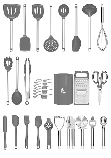 Marbella 35 Parça Paslanmaz Çelik Silikon Uçlu Spatula Gri