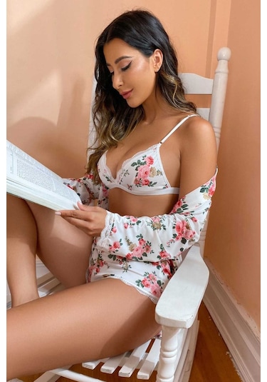 Merry See Çiçek Basklı Sütyenli Sortlu 2 Li Pijama Takımı 001