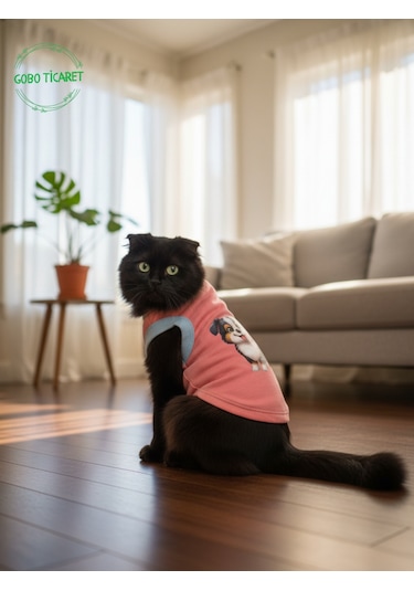 Gobo Yumuşacık Şeker Pembe Kedi Ve Köpek Kıyafeti Elbisesi Siyah Köpek Baskılı Tshirt - Xs, S, M, L Beden