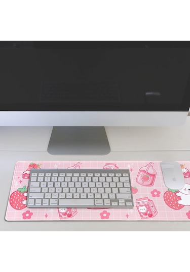 Masa İçin Kawaii Oyuncu Mouse Pad'i, Büyük Kedi Çilekli Süt Mouse Pad'i, Pembe Mouse Pad Xl, Sevimli Anime Mouse Pad'i