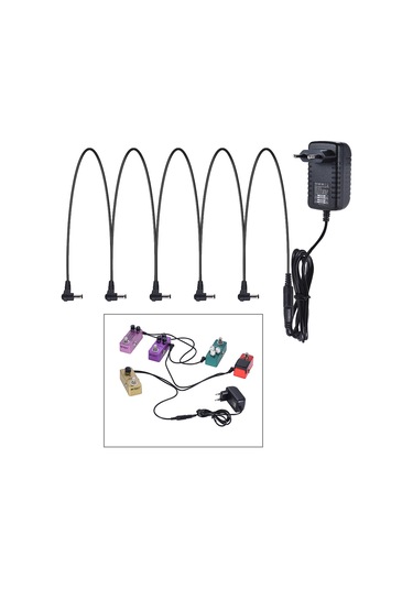 Geeksen Gitar Efekt Güç Kaynağı Adaptörü 9v Dc 1000ma 5 Yollu Zincir Akor Kablosu Negatif İç Pozitif Dış