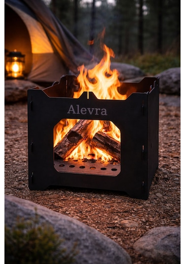Alevra 30x30x30 Mini Kamp Sobası Gri - Siyah