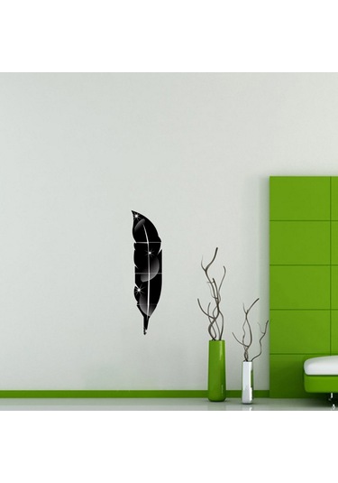 Monyee Siyah Akrilik Kanat Desenli Dıy Yansıta Duvar Sticker - 6 Parça, Yapıştırıcı, Kaldırılabilir, Ev Dekorasyonu Siyah