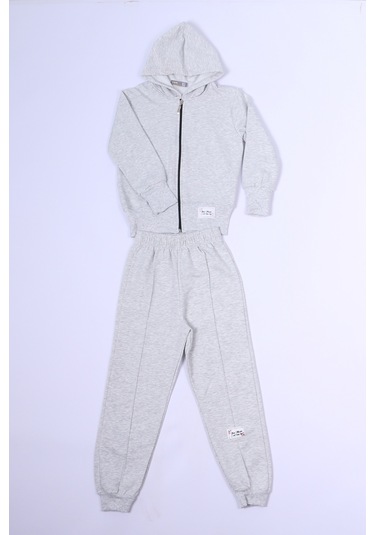Kız Çocuk Eşofman Takımı Kapşonlu Fermuarlı C48 Gri