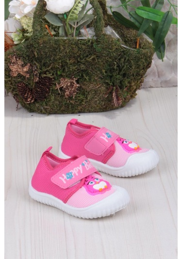 Fort 3356 Gz Kuş Figürlü Anaokulu Kreş Ev Kız Çocuk Keten Panduf Ayakkabı Fuşya