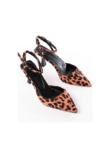 St-004 Leopar Günlük 7 Cm Topuklu Bayan Ayakkabı Taba