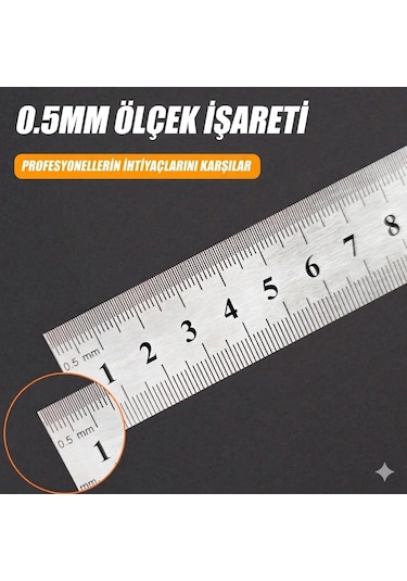Çelik Cetvel 20cm Gri