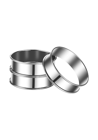 Kangvka 8 Adet 10 Cm Gümüş Renk Paslanmaz Çelik Pasta Kalıbı, Çift Kenarlı Tart Formu, Hamur Şekillendirici, Fırın Ve Lavabo Uygun, Pişirme Aletleri Seti Gümüş