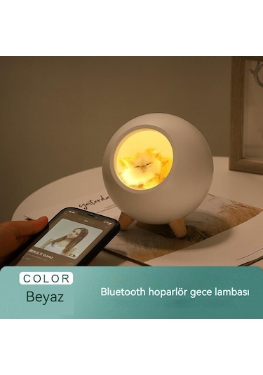 Yeiuyi7 Kedi Ev Şekli Çok Fonksiyonlu Bluetooth Hoparlör Gece Lambası Beyaz