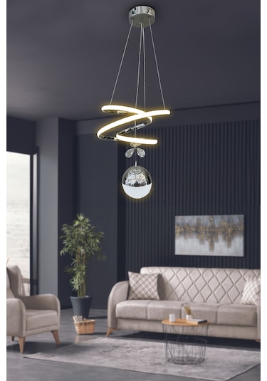 Eylül Tek Toplu Led Avize - - Kumandalı / Krom Krom