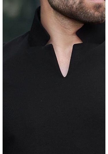 Madmext Siyah Polo Yaka Erkek Basic T-shirt E7145 Siyah