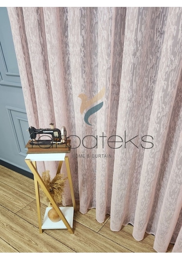 Tül Perde Farbateks Dikim Yağmur Sade Düz Pudra Renkli Ütü İstemez 2kat Pileli Tül Perde Ft-pudra