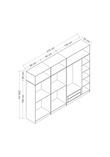 Minar Kale 7 Kapaklı 2 Çekmeceli Dolap Ve Yüklük Antrasit 235cm