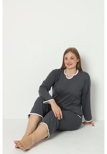 Fames Pijama Yazlik Büyük Beden Pijama Takim Antrasit