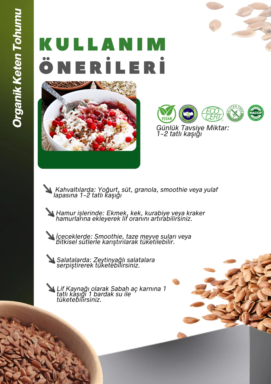 Organik Keten Tohumu 500g Organic Brown Flaxseed