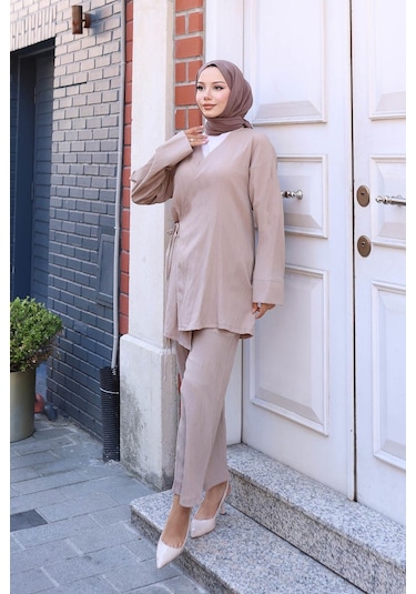 Misskayle Bağlama Detaylı Kimono Takım Vizon Vizon