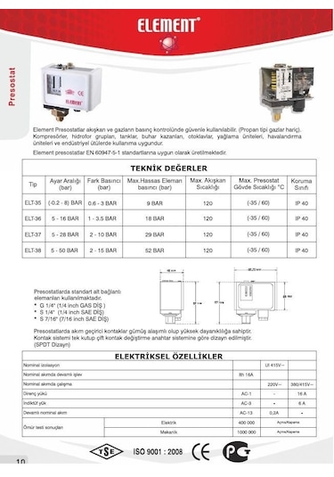 Element Elt-35 S ¼'' Dış Diş 1-8 Prosestat