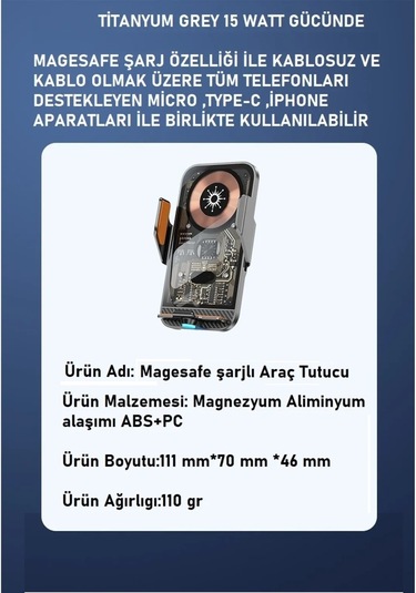 5 Watt Wireless Şarj Magesafeli Sensörlü Açılır Kanatlar Titanyum