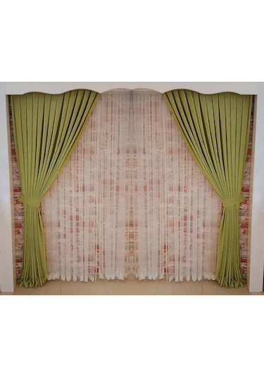 Fıstık Yeşili Renk Fon Kadife Perde Çift Kanat 1/3 Sık Pileli Dikim V-19 Fıstık Yeşili