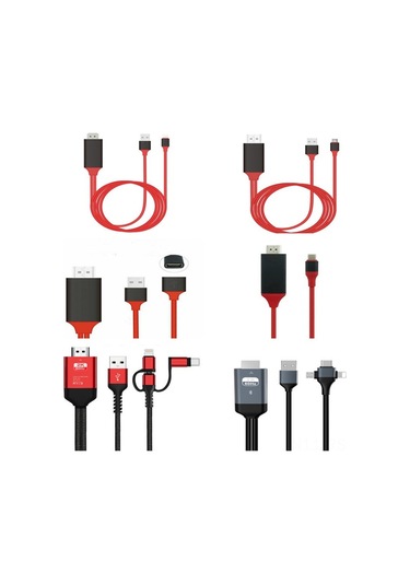 Reedark Kırmızı 3'ü 1 Lightning-type C Hdmı Ekran Paylaşım Kablosu - İphone Uyumlu Ve Android İçin 1080p Çözünürlük Ve Güç Kaynağı