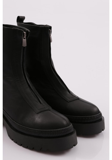 Dgn 21542-22K Kalın Taban Fermuarlı Kadın Bot 21542-2-R2119 Siyah