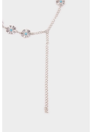 Defacto Kadın Mavi Taşlı Çiçekli Silver Bel Zinciri G0110axnssr4 Gri
