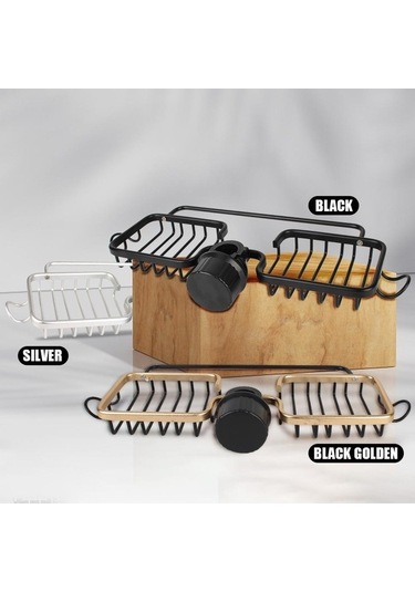 Siyah Lavabo Drenaj Raf Sünger Depolama Musluk Tutucu Çift Yuvalı Sabunluk Raf Sepeti Organizatör Çok Fonksiyonlu Uzay Alüminyum Siyah